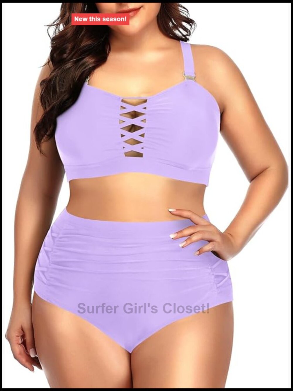 Plus Size High Waisted Bandeau Bikini Set Tummy Control Ruched Bathing Suit